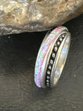 Pink Opal Navajo Band Inlay Ring Size 9 | Sterling Silver | Authentic Native American Handmade | 18784