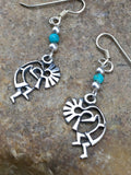 Turquoise Kokopelli Navajo Earrings 1.25" | Sterling Silver | Authentic Native American Handmade | 04525