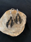 Handmade Heishi Black Onyx Dangle Earrings 2" | Sterling Silver | Authentic Native American Handmade | 10054