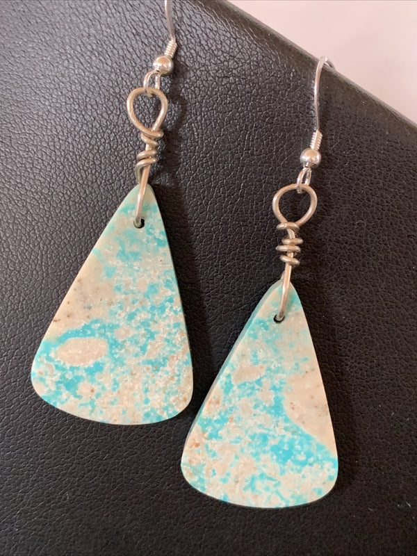 Navajo Slab Turquoise Dangle Earrings | Sterling Silver | Authentic Native American Handmade | 10125