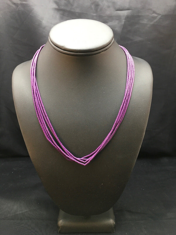 Purple Tube Heishi Stabilized 5 Strand Navajo Necklace | Sterling Silver | Authentic Native American Handmade | 02505
