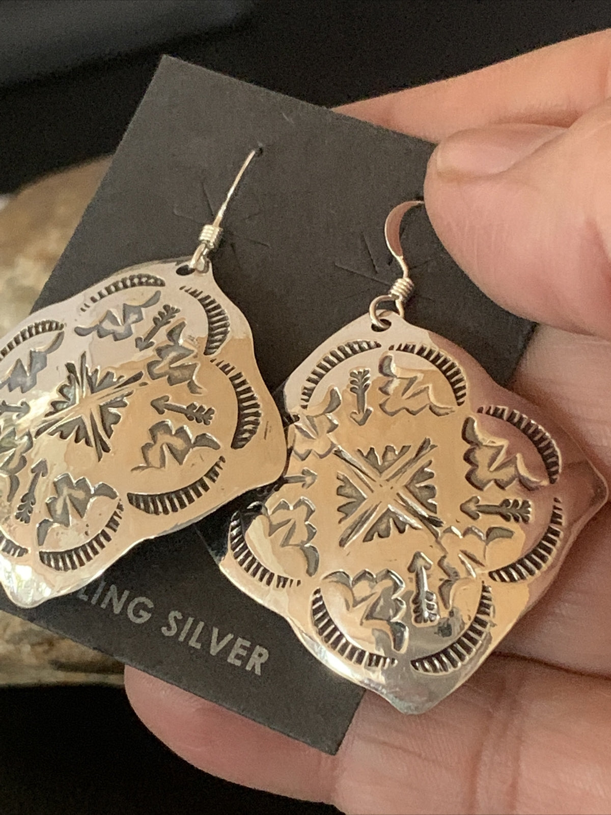 Native Navajo Stamped Sterling Silver Stamped Handmade Earrings Set 01195