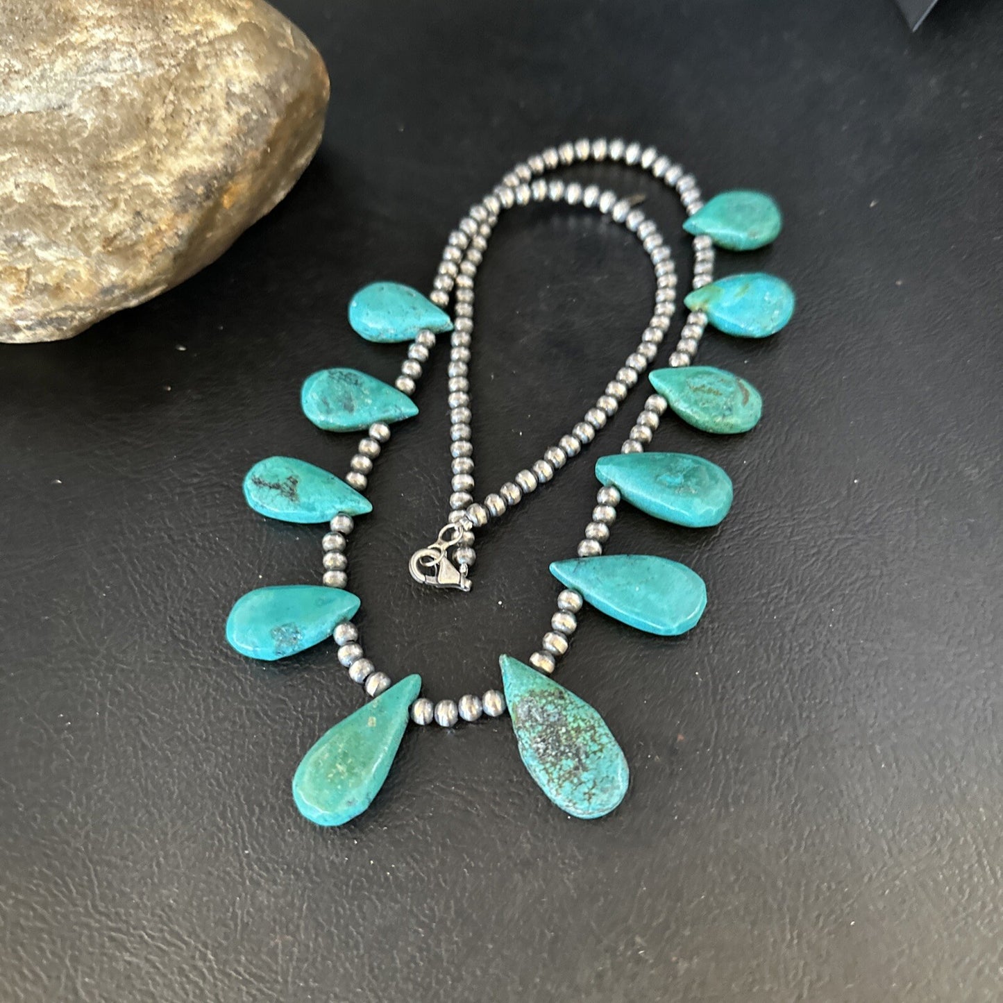 Sterling Silver Beads Blue Turquoise Necklace 14298