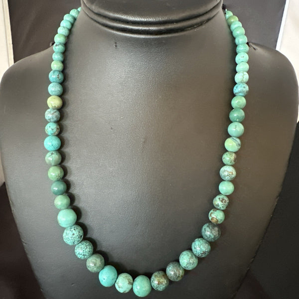 Spiderweb Turquoise Bead Navajo Necklace 18" | Sterling Silver | Authentic Native American Handmade | 19157