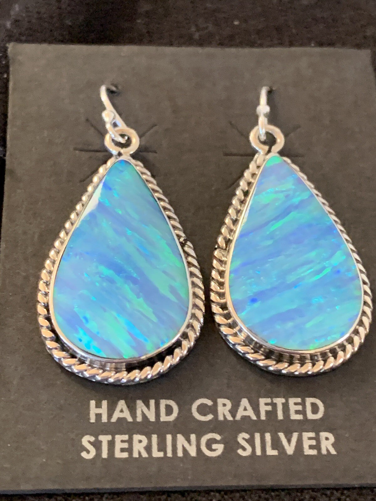 Native American Womens Navajo Sterling Silver Blue Opal Earrings 00471