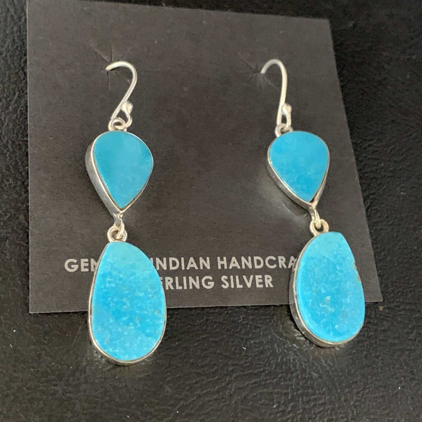 Kingman Turquoise Navajo Sterling Silver Dangle Earrings 1.5" 14105