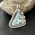Men Women Blue Turquoise Pendant Navajo Yazzie | Sterling Silver | Authentic Native American Handmade | 19527