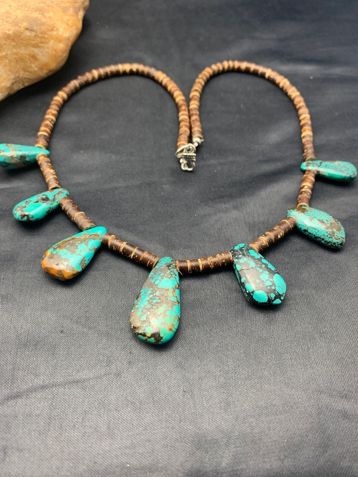 Spiderweb Turquoise & Bone Sterling Silver Santo Domingo Necklace 4286