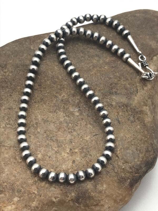 Children's Navajo 5mm Beads Necklace 12" | Sterling Silver | Authentic Native American Handmade