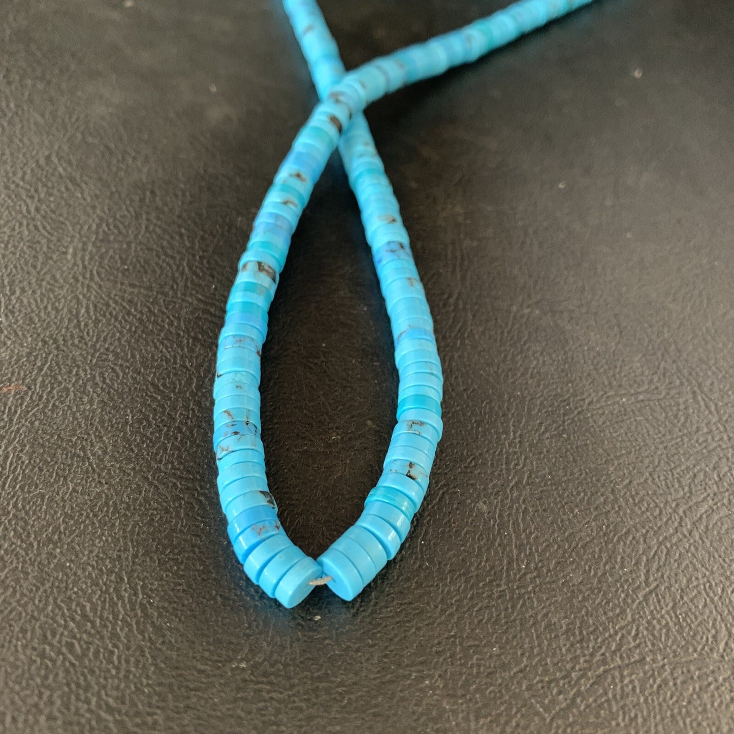 Robin Egg Blue Turquoise 18" Heishi Sterling Silver Bead Necklace 14008