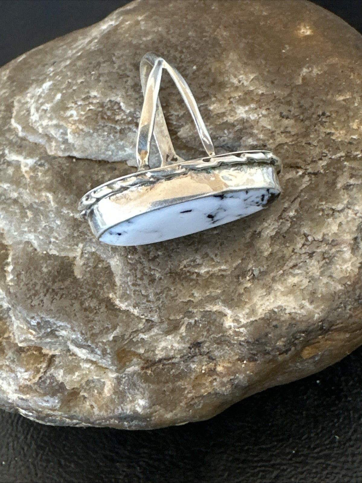 Navajo White Buffalo Turquoise Ring Sterling Silver Sz 8.5 19766