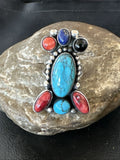 Cluster Blue Turquoise Spiny Oyster Onyx Ring Size 8 | Sterling Silver | Authentic Native American Handmade | 18562