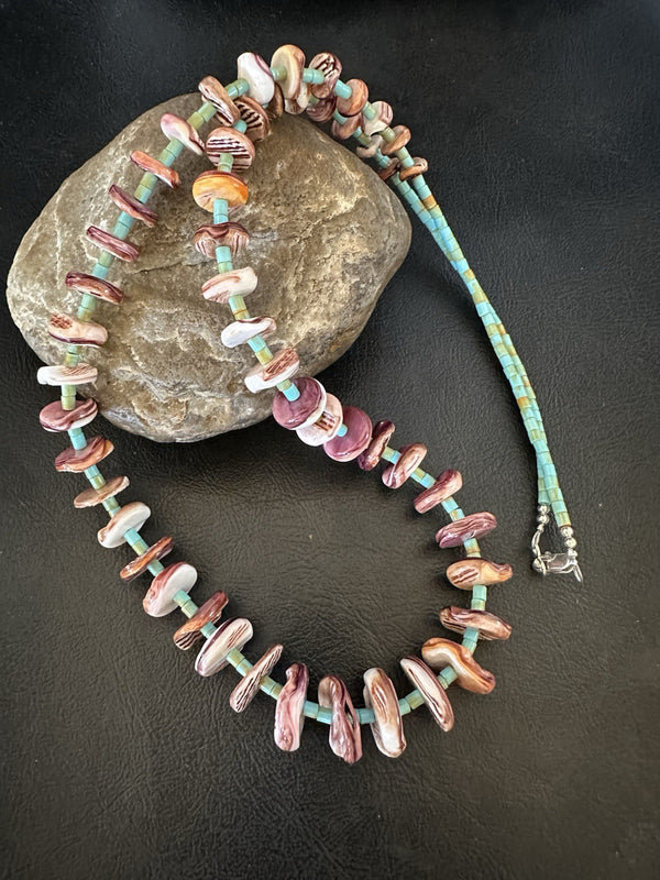 Purple Spiny Oyster Turquoise Navajo Pearls Necklace 29" | Sterling Silver | Authentic Native American Handmade | 19465