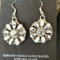 Women's Cluster White Buffalo Navajo Dangle Earrings | Sterling Silver | Authentic Native American Handmade | 19092