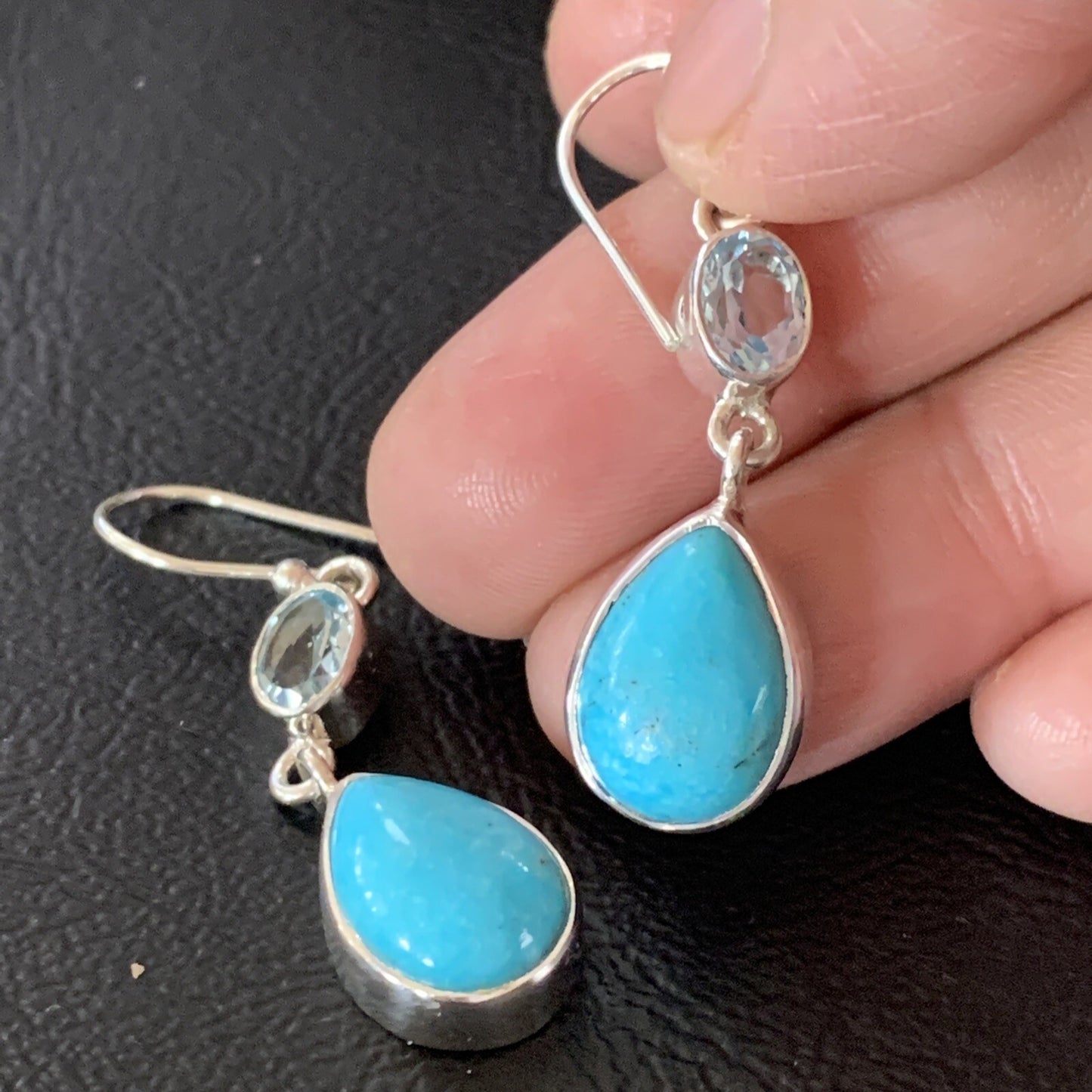 Womens Blue Kingman Turquoise Navajo Sterling Silver Earrings 12032