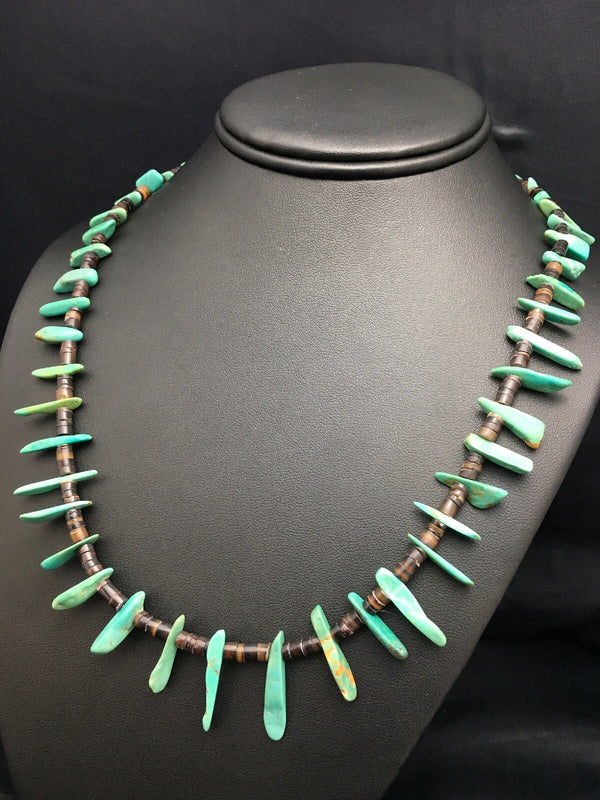 Green Turquoise Bone Bead Navajo Necklace 20" | Sterling Silver | Authentic Native American Handmade | 03282