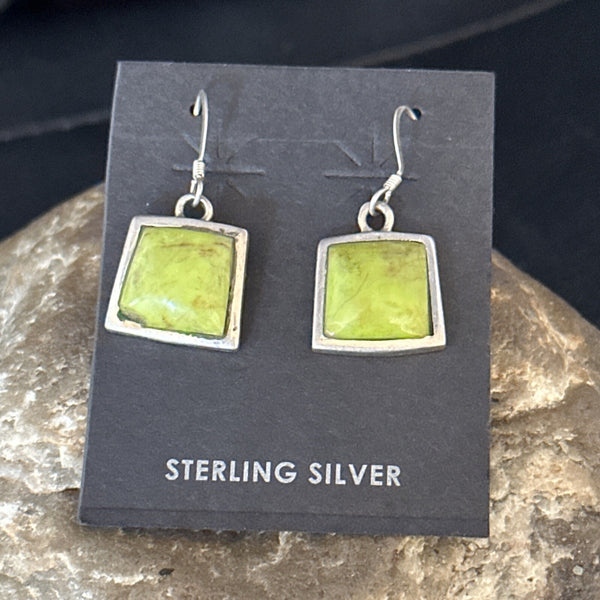 Green Gaspeite Navajo Dangle Earrings | Sterling Silver | Authentic Native American Handmade | 14688