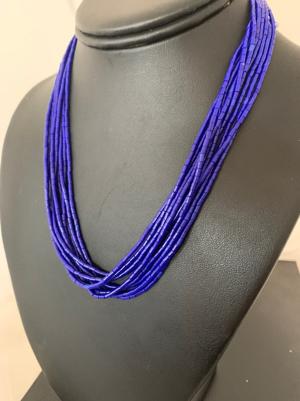 Blue Lapis Stabilized Heishi 10 Strand Necklace 19" | Sterling Silver | Authentic Native American Handmade | 2018