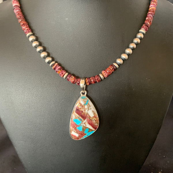 Purple Spiny Oyster Pendant Navajo Necklace 18" | Sterling Silver | Authentic Native American Handmade | 11902