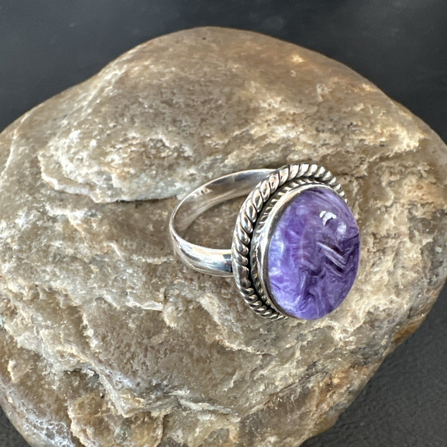 Womens Purple Charoite Navajo Sterling Silver Oval Ring Adjustable Size 9 17246
