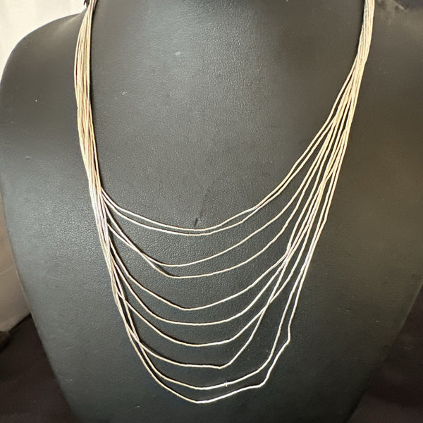 Graduated Bib Heishi Liquid All 10S Necklace 20" | Sterling Silver | Authentic Native American Handmade | 17244