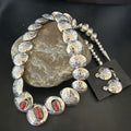 Reversible Coral Turquoise Navajo Necklace Earrings 24" | Sterling Silver | Authentic Native American Handmade | 17769