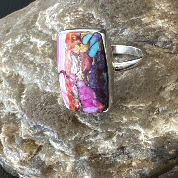 Blue Turquoise Spiny Oyster Southwestern Ring Size 9 | Sterling Silver | Authentic Native American Handmade | 18468
