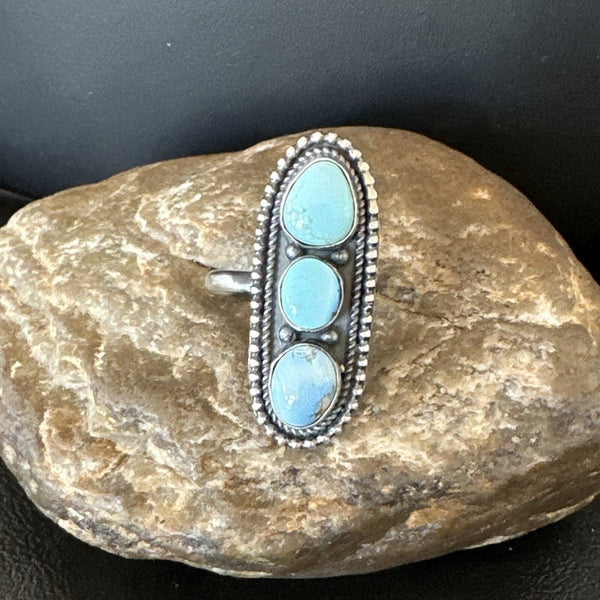 Women Blue Dry Creek Turquoise Navajo Ring Sz 8 | Sterling Silver | Authentic Native American Handmade | 18616