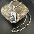 White Buffalo Turquoise Pendant Navajo Pearls Necklace | Sterling Silver | Authentic Native American Handmade | 19346