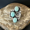Yazzie Ring Green Turquoise Navajo Cluster Size 9 | Sterling Silver | Authentic Native American Handmade | 19208