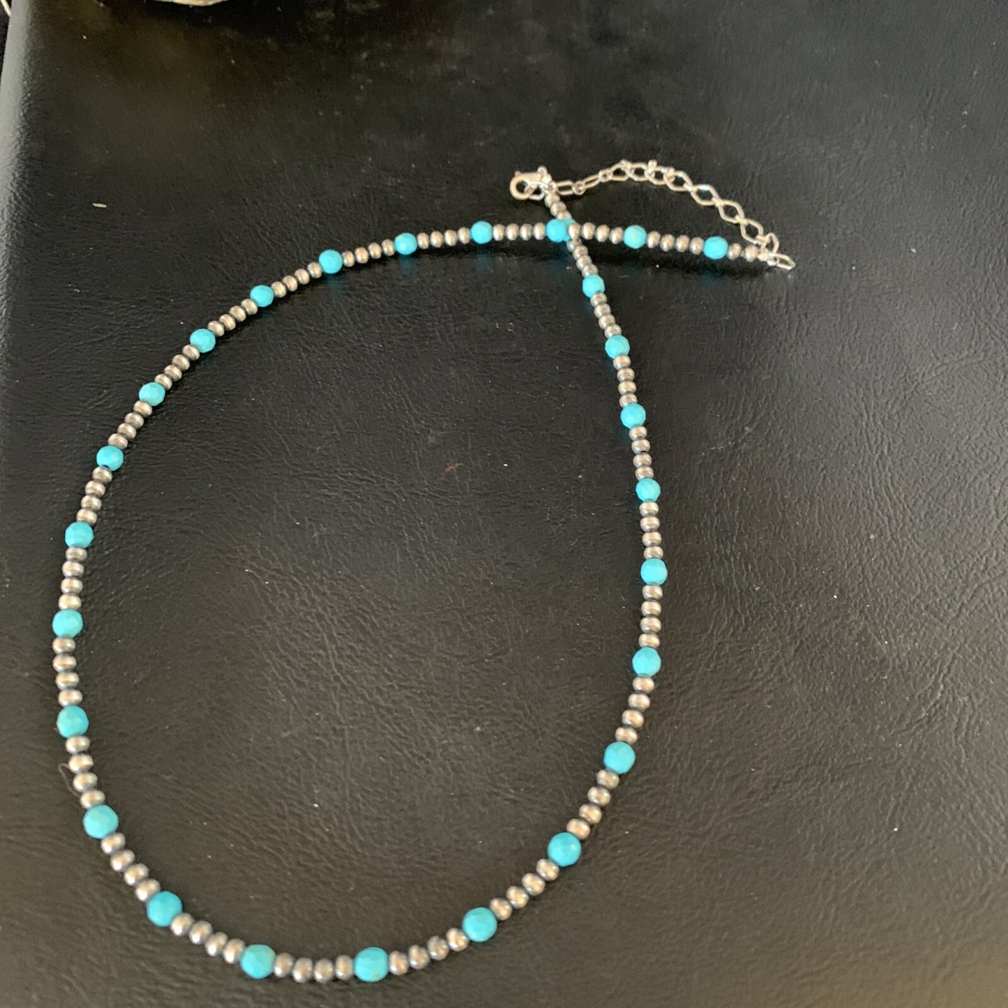 Minimalist Navajo Pearls 3mm Sterling Blue Turquoise Necklace 16" 13591