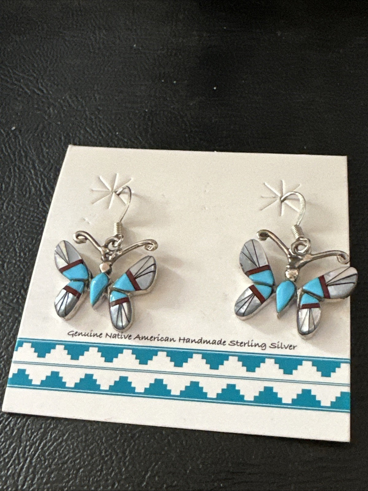 Butterfly Multicolor Turquoise MOP Inlay Sterling Silver Earrings 19816