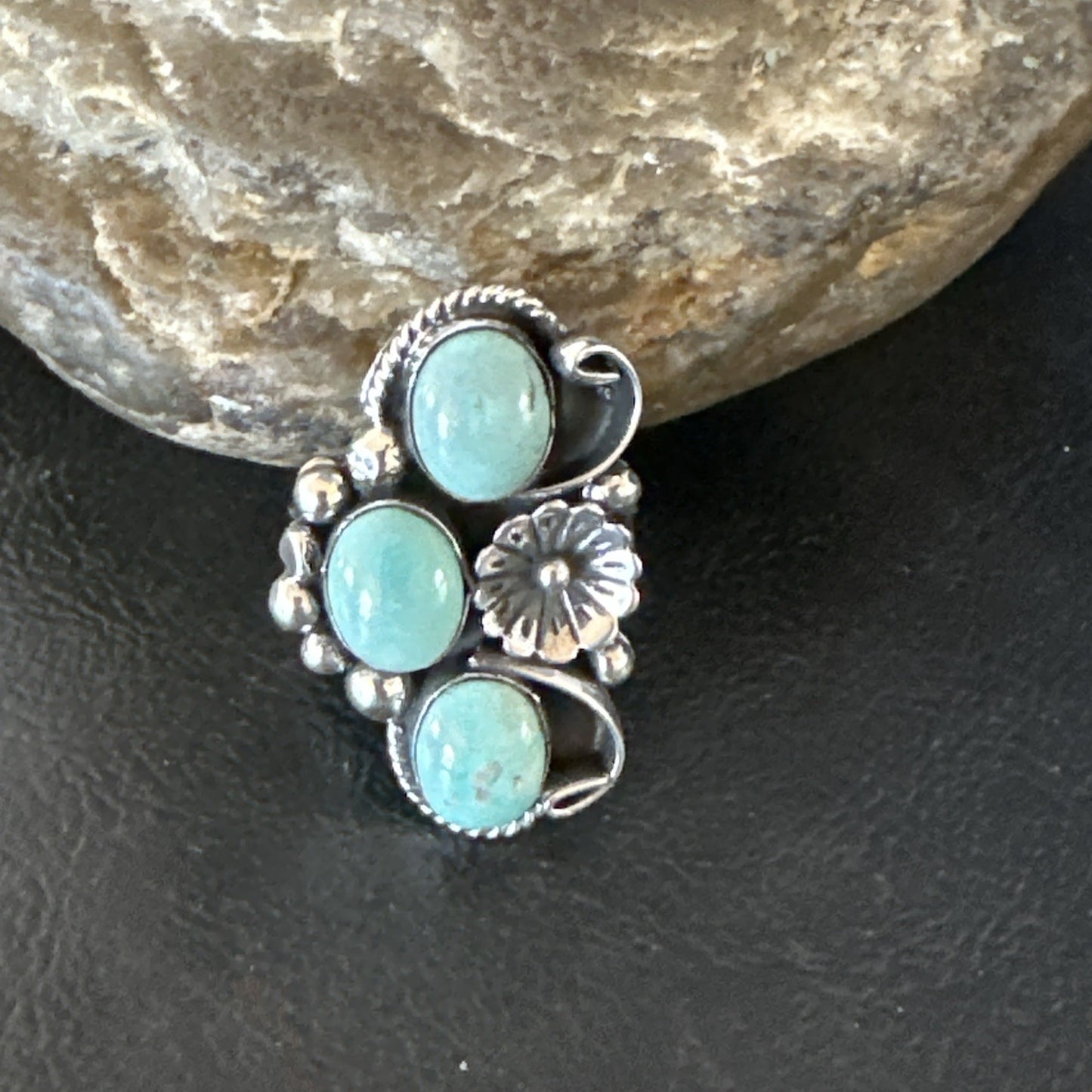 3 Besties Ring Green Turquoise Navajo Sterling Silver Cluster Size 8.5 19158