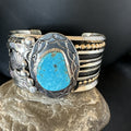 Blue Turquoise Navajo Cuff Bracelet 12K Gold | Sterling Silver | Authentic Native American Handmade | 19131