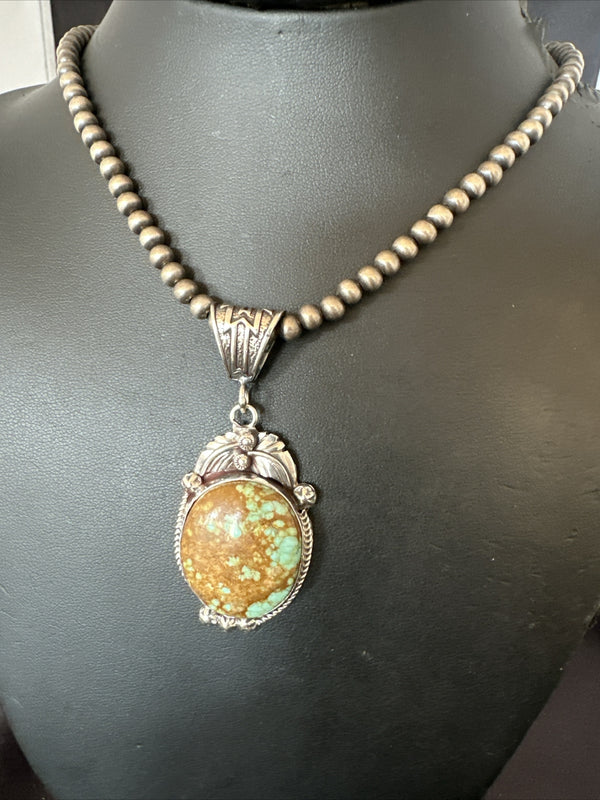 Men's Blue Turquoise#8 Pendant Navajo Necklace | Sterling Silver | Authentic Native American Handmade | 18070