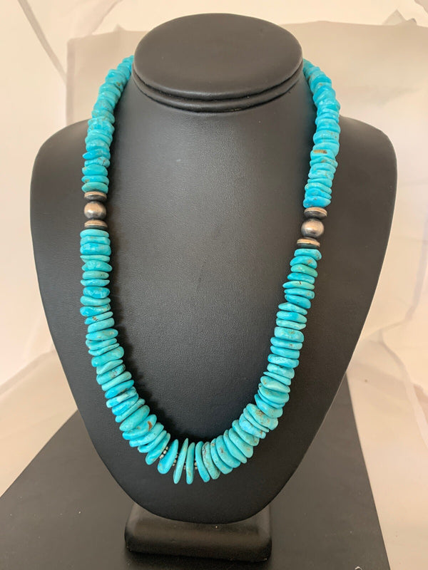 Turquoise Graduated Navajo Pearls Necklace | Sterling Silver | Authentic Native American Handmade | 4209