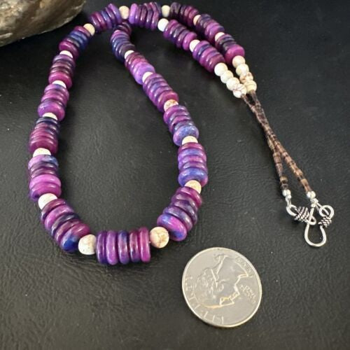 Navajo Purple Sugilite Bead Jasper Necklace Sterling Silver 27" 15346
