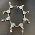 White Blue Opal Balloon Navajo Link Inlay Bracelet 7.5" | Sterling Silver | Authentic Native American Handmade | 12922