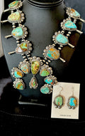 Royston Turquoise Navajo Squash Naja Necklace Earrings | Sterling Silver | Authentic Native American Handmade | 18229