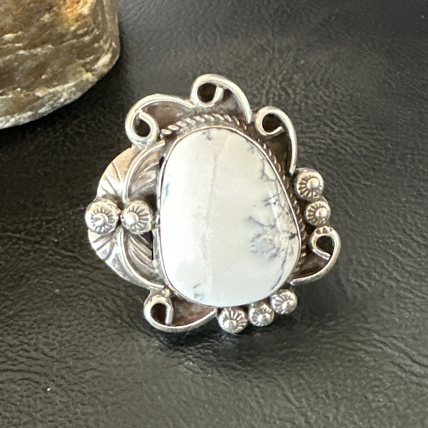 Mens Womens White Buffalo Turquoise Navajo Sterling Silver Ring Size 10 18103