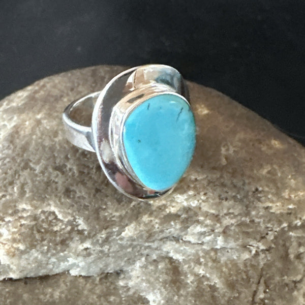 Southwestern Blue Kingman Turquoise Ring Size 7 | Sterling Silver | Authentic Native American Handmade | 18510