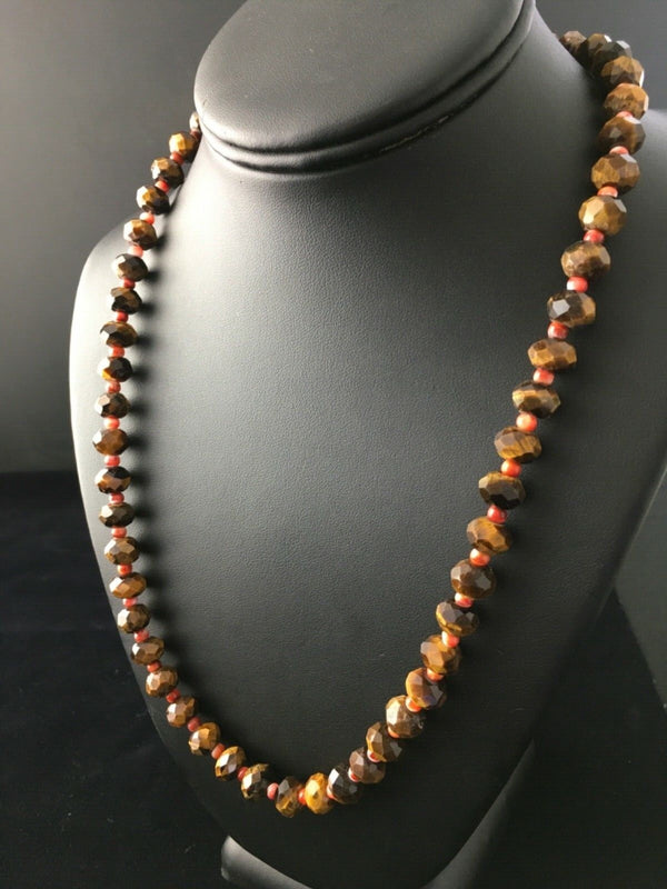 Tiger's Eye Spiny Oyster Navajo Necklace | Sterling Silver | Authentic Native American Handmade | 1793