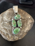 Green Sonoran Gold Turquoise Navajo 925 Cluster Pendant | Sterling Silver | Authentic Native American Handmade | 19400