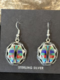 Blue Turquoise Spiny Oyster Navajo Inlay Earrings 1" | Sterling Silver | Authentic Native American Handmade | 14763