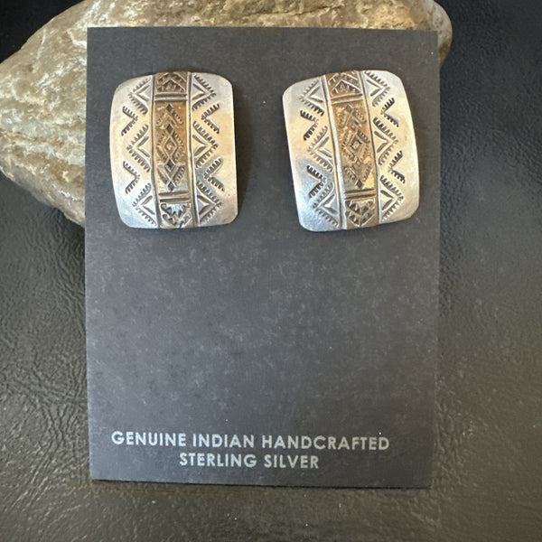 Old Pawn Navajo Stamped 12K Gold Earrings | Sterling Silver | Authentic Native American Handmade | 19090