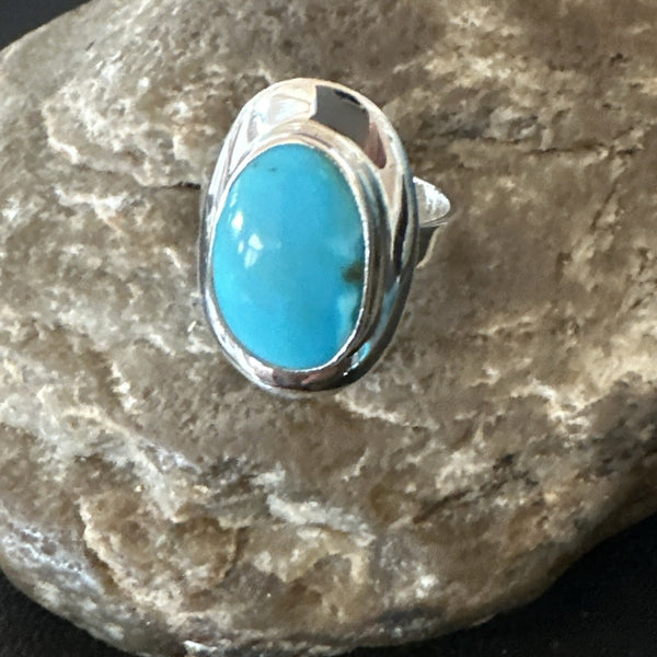 Southwestern Blue Kingman Turquoise Ring Size 7 | Sterling Silver | Authentic Native American Handmade | 18509