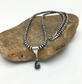 Turquoise MultiStone Inlay Pendant Bead Necklace 1.75" | Sterling Silver | Authentic Native American Handmade | 02705