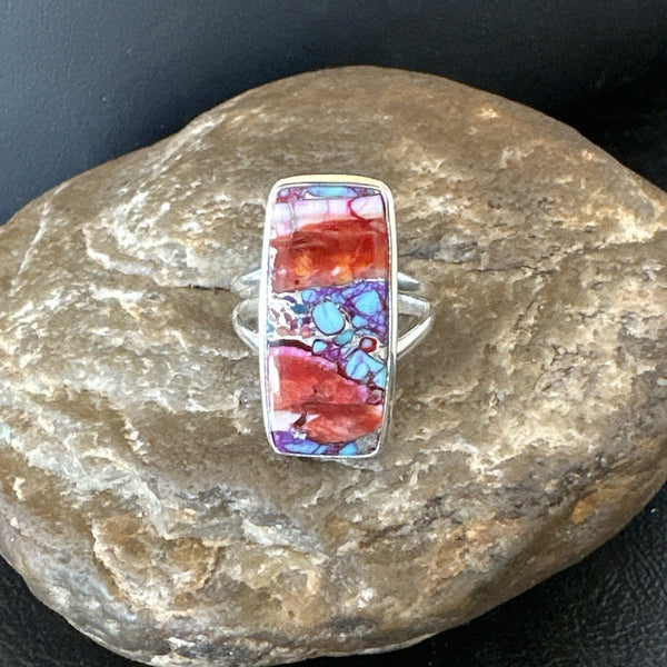 Blue Turquoise Spiny Oyster Southwestern Ring Size 9 | Sterling Silver | Authentic Native American Handmade | 18540