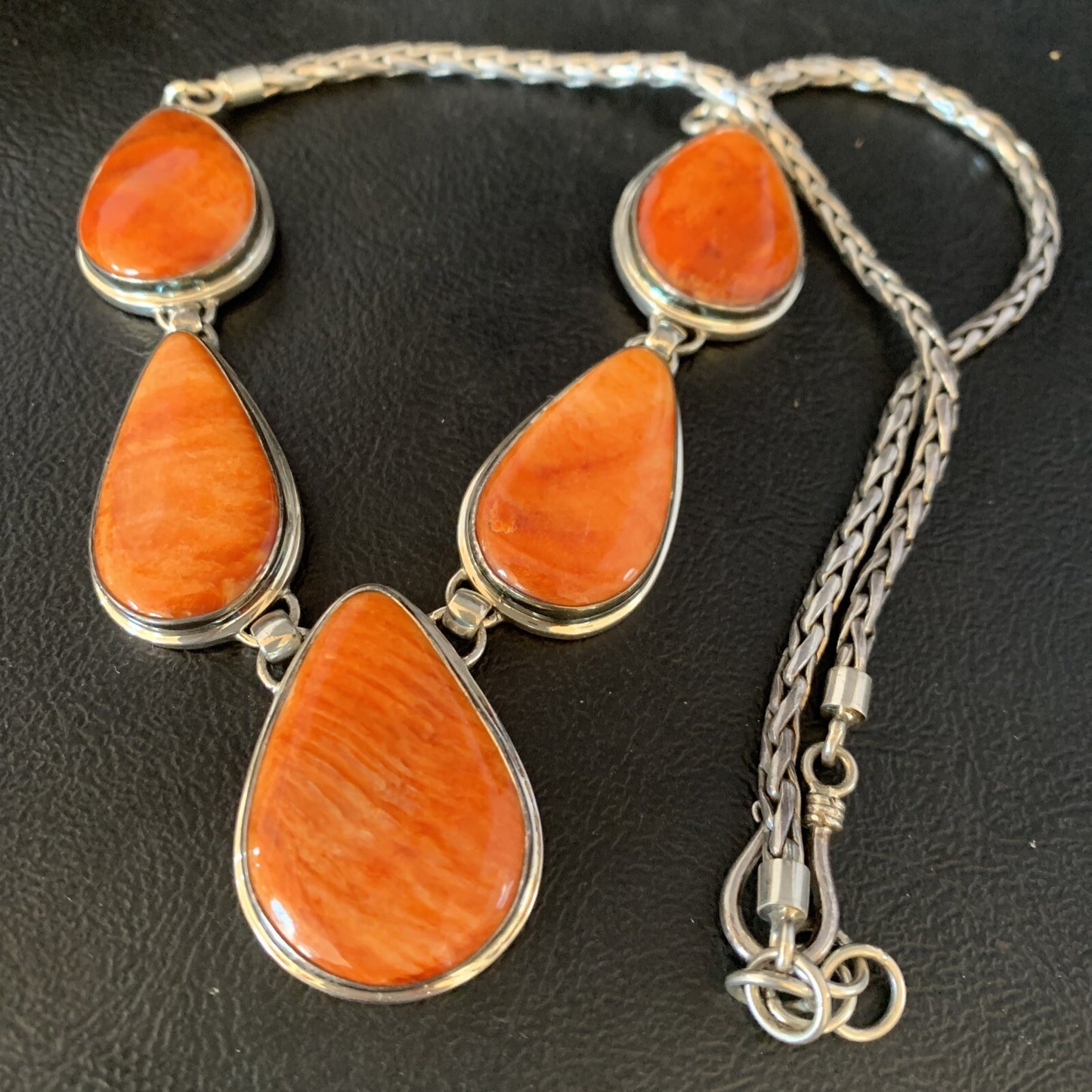 Orange Spiny Oyster Pendant Navajo Sterling Silver Lariat Necklace 20" 13889