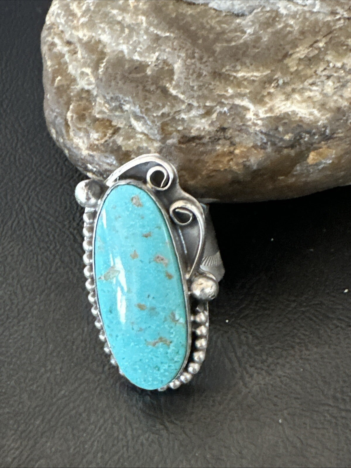 Navajo Sterling Silver Blue Turquoise Stamped Ring Size 11 18771